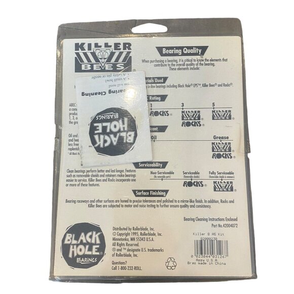 Killer Bees Roller Blade Bearings ABEC 5 Chrome Steel Black Hole Performance - Picture 3 of 3